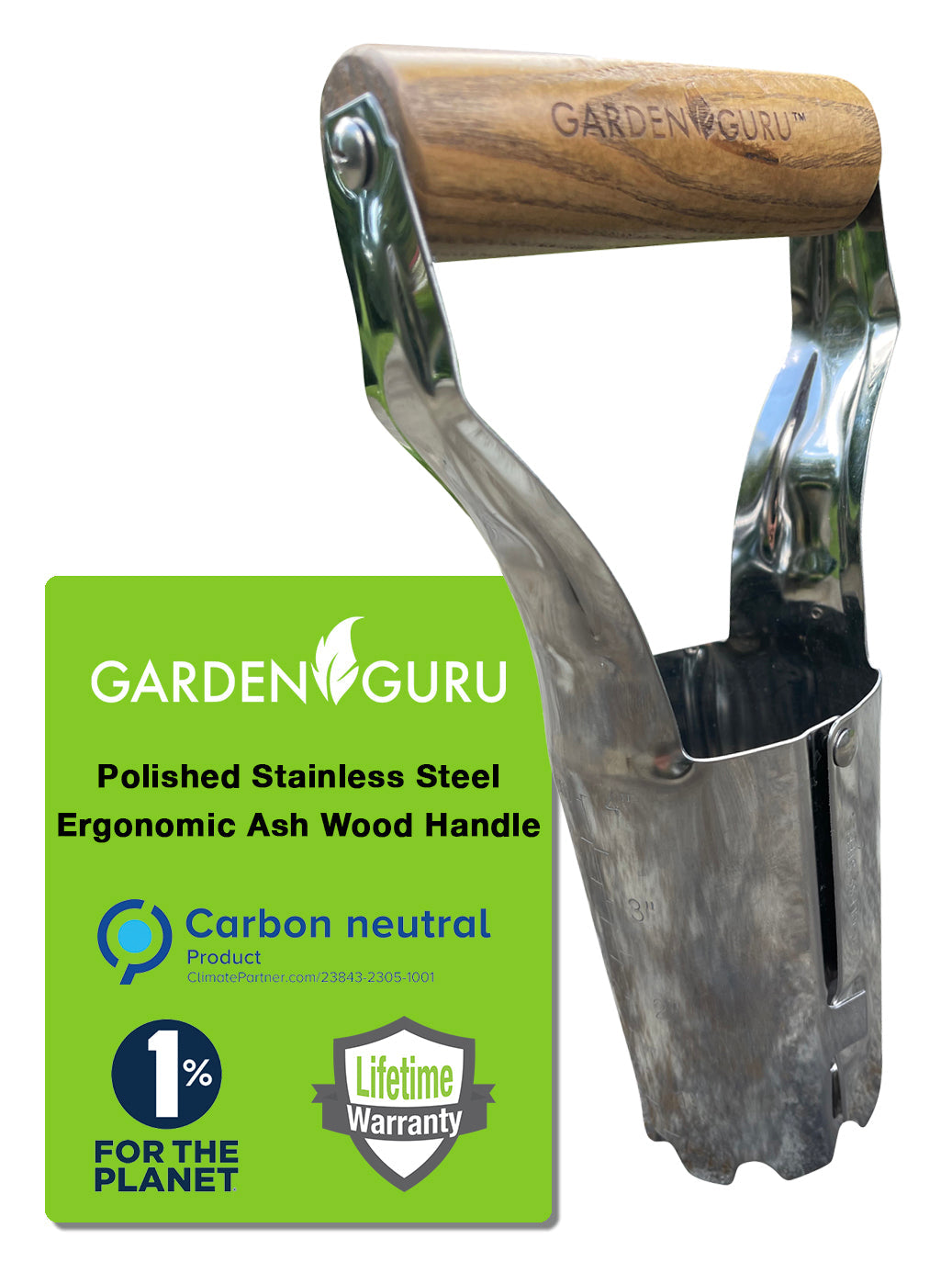 stainless steel pot planter Garden Guru Eco Bulb Planter - 100% Recycled Stainless Steel - Rust Resistant - FSC Certified Wood Ergonomic Handle